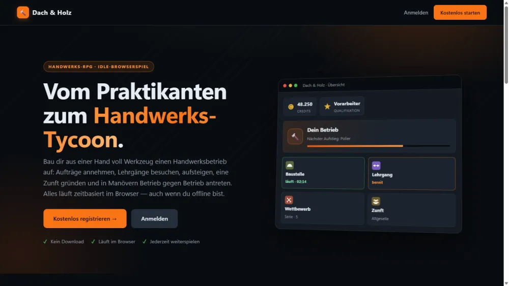 Projekt: Dach & Holz – Handwerks-Browsergame (PHP)