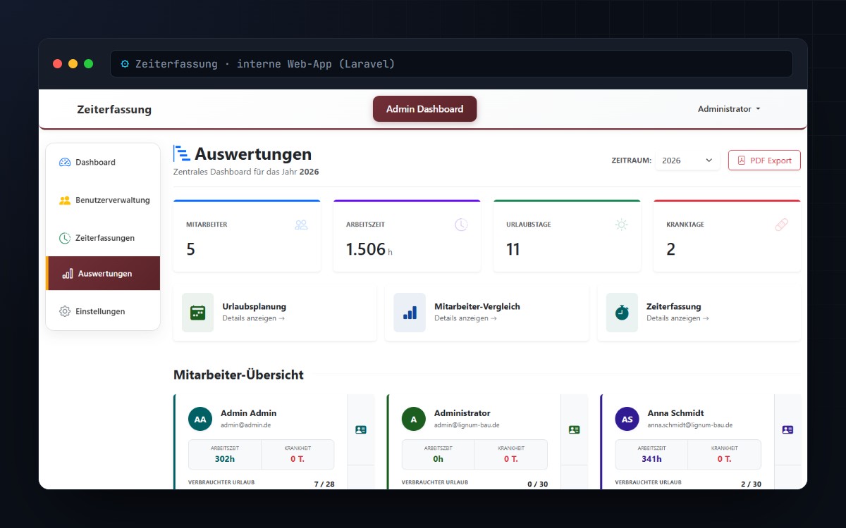 Projekt: Zeiterfassung – Web-App für Mitarbeiter (Laravel)